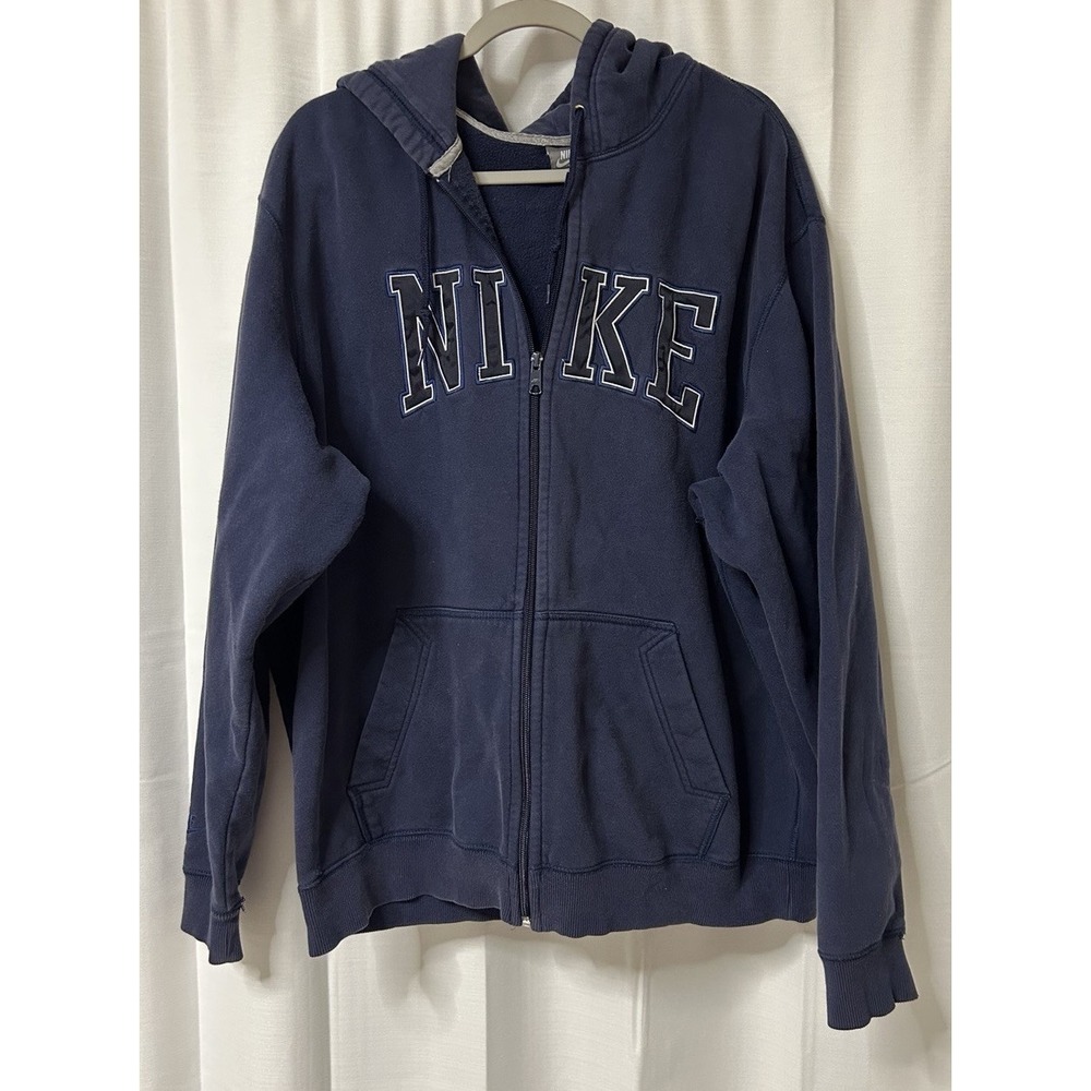 Vintage Nike Hoodie Men XXL Blue Spell Out Embroidered Swoosh Zip Up